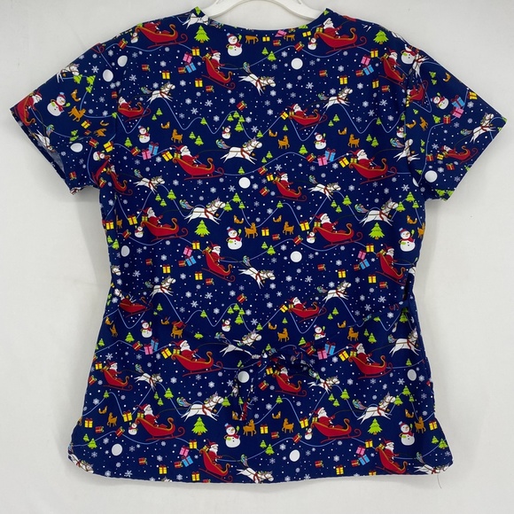 Serene Uniforms Womens Size Large Scrub Top Blue Christmas Santa Claus Unicorn - Picture 7 of 9